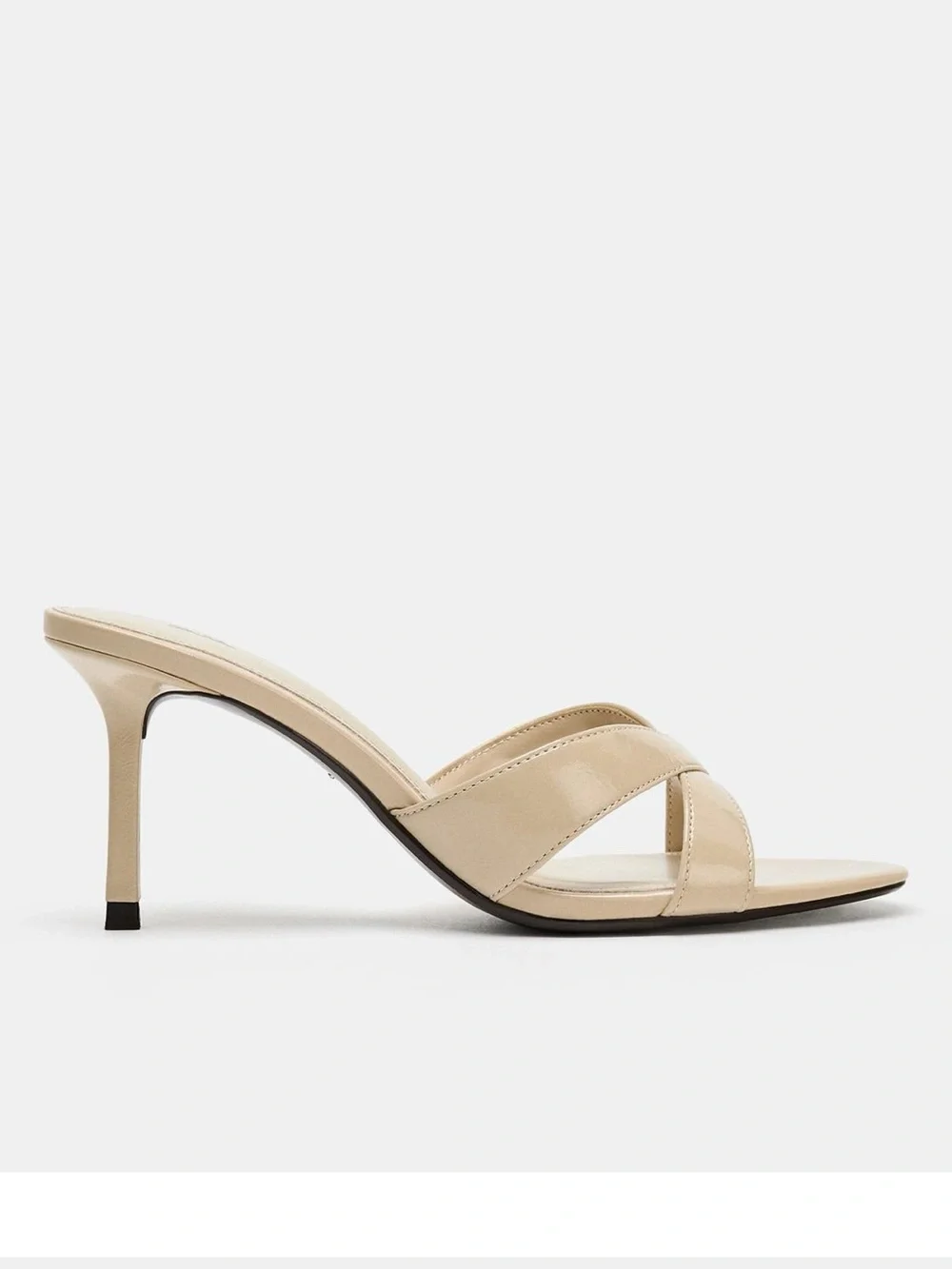 Zara Crisscross High Heel Leather Mules Sandals Beige NWT